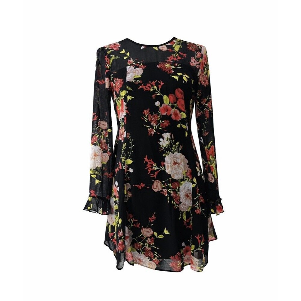 KIMCHI Blue Urban Outfitters Dragonfly Black Floral Swing Mini Dress Lined XS